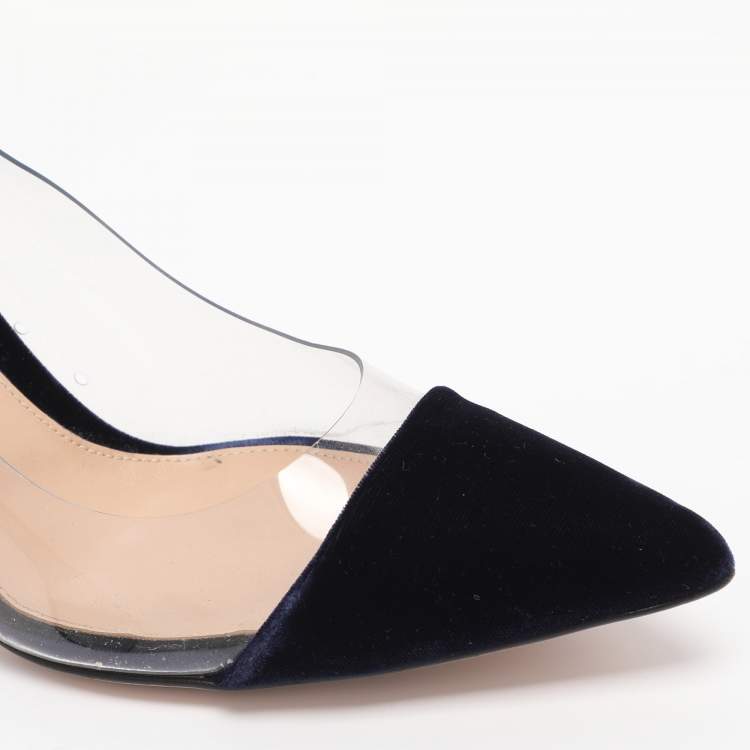 Pre Owned Gianvito Rossi Midnight Blue PVC and Velvet Plexi Pumps Size 39