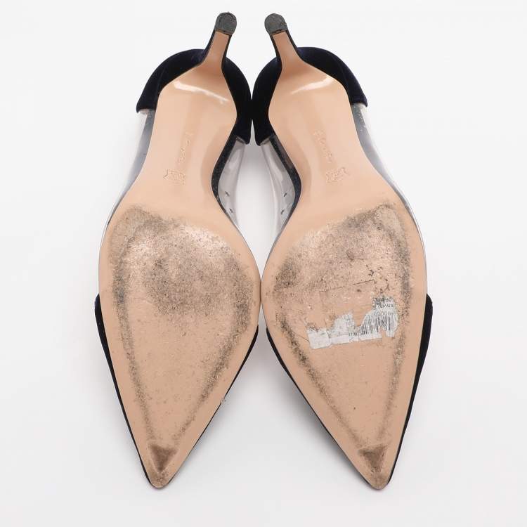 Pre Owned Gianvito Rossi Midnight Blue PVC and Velvet Plexi Pumps Size 39