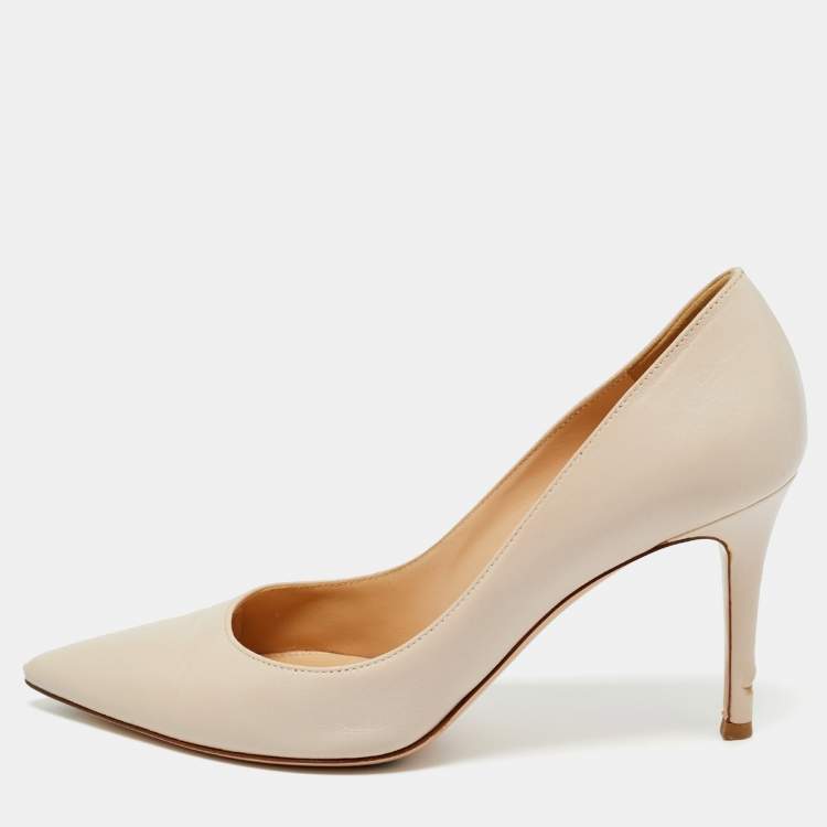 Pre Owned Gianvito Rossi Cream Leather Gianvito 105 Pumps Size 38