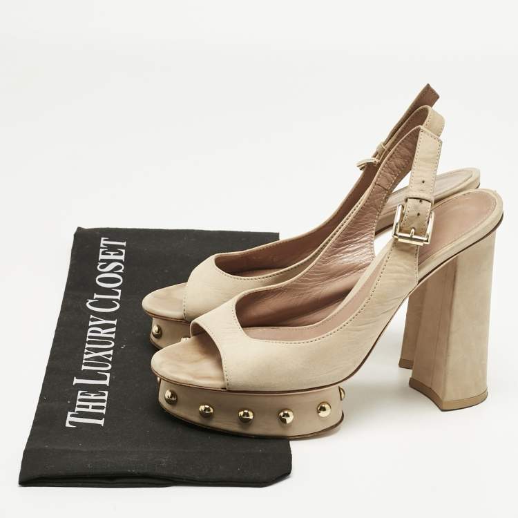 Pre Owned Gianvito Rossi Beige Suede Slingback Peep Toe Pumps Size 36