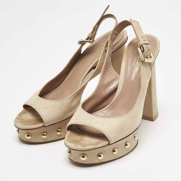 Pre Owned Gianvito Rossi Beige Suede Slingback Peep Toe Pumps Size 36