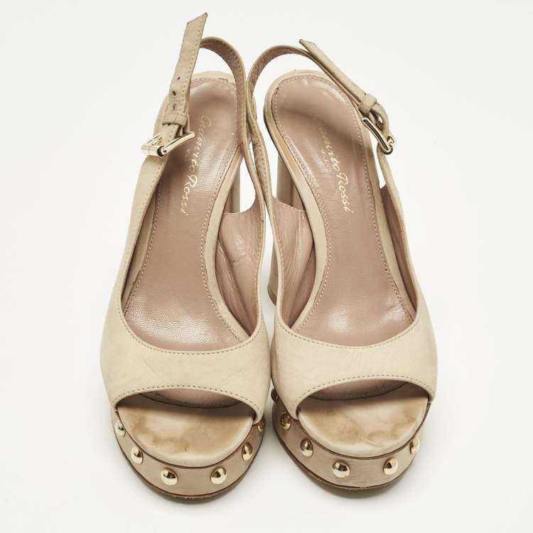 Pre Owned Gianvito Rossi Beige Suede Slingback Peep Toe Pumps Size 36