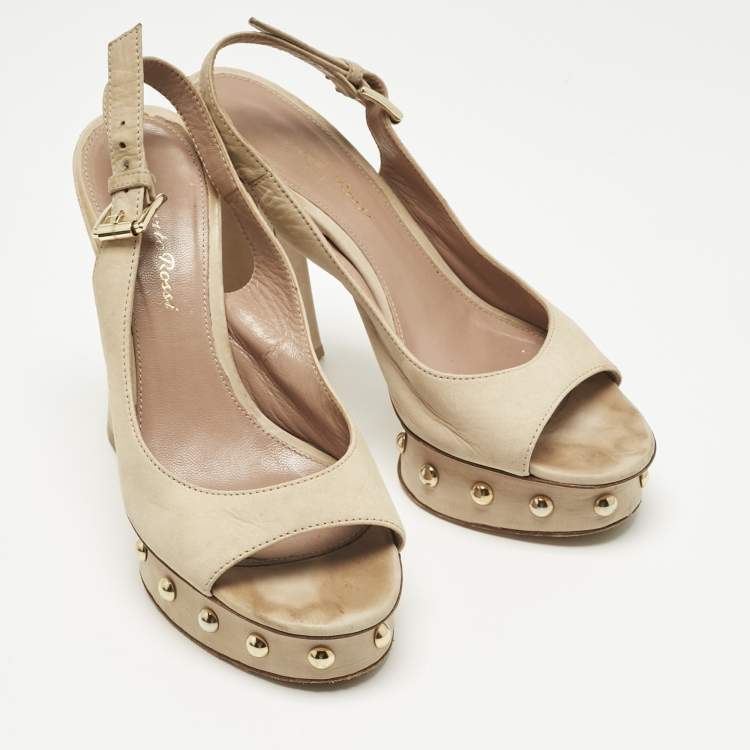 Pre Owned Gianvito Rossi Beige Suede Slingback Peep Toe Pumps Size 36