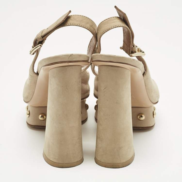 Pre Owned Gianvito Rossi Beige Suede Slingback Peep Toe Pumps Size 36