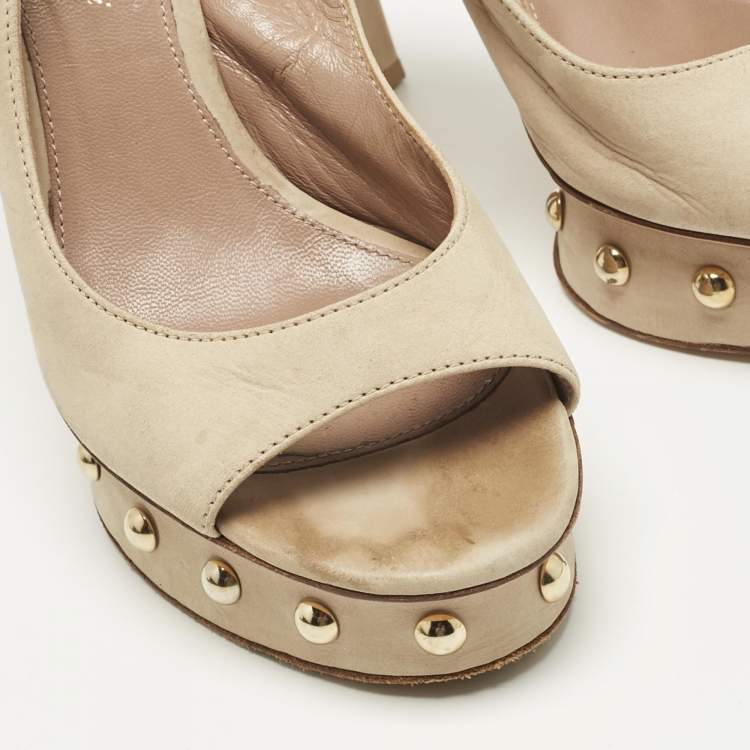 Pre Owned Gianvito Rossi Beige Suede Slingback Peep Toe Pumps Size 36