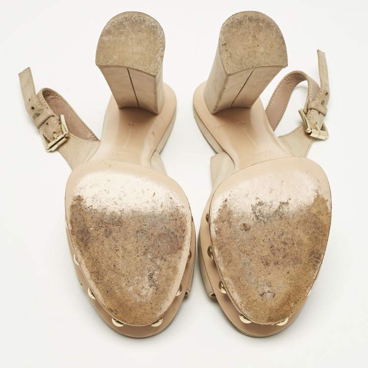 Pre Owned Gianvito Rossi Beige Suede Slingback Peep Toe Pumps Size 36