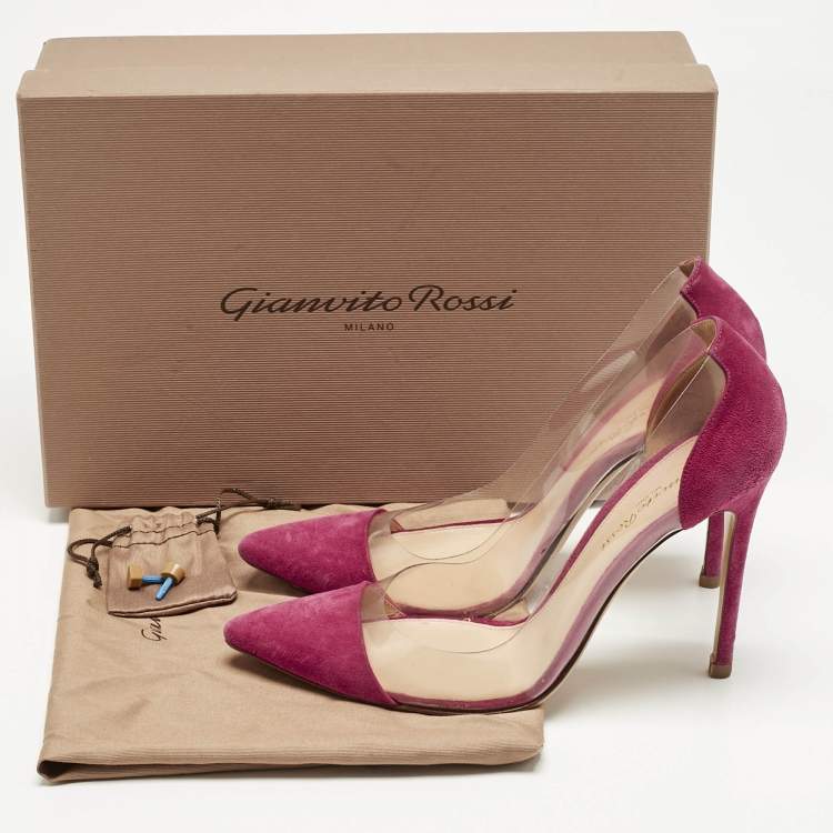 Pre Owned Gianvito Rossi Pink Suede and PVC Plexi Pumps Size 38