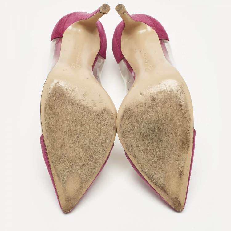 Pre Owned Gianvito Rossi Pink Suede and PVC Plexi Pumps Size 38