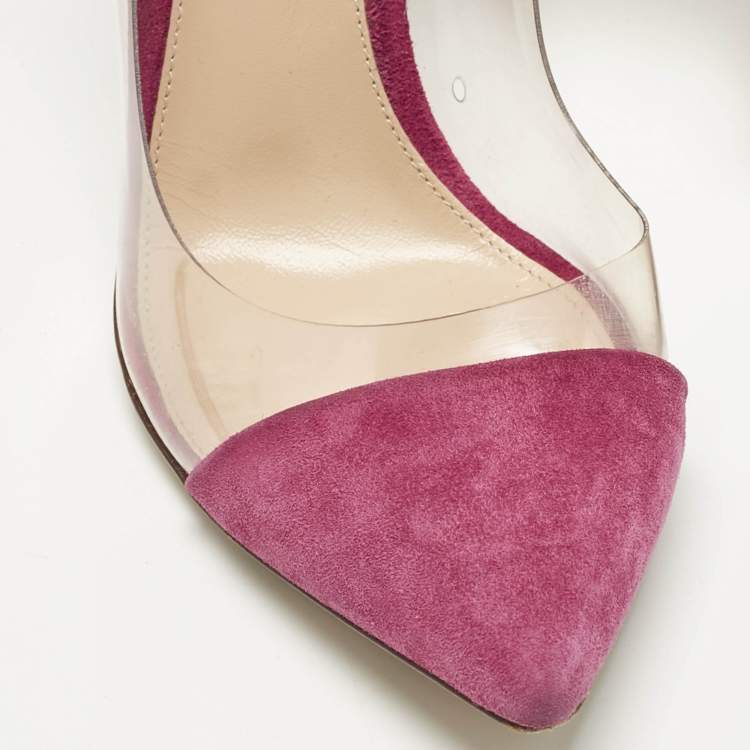 Pre Owned Gianvito Rossi Pink Suede and PVC Plexi Pumps Size 38