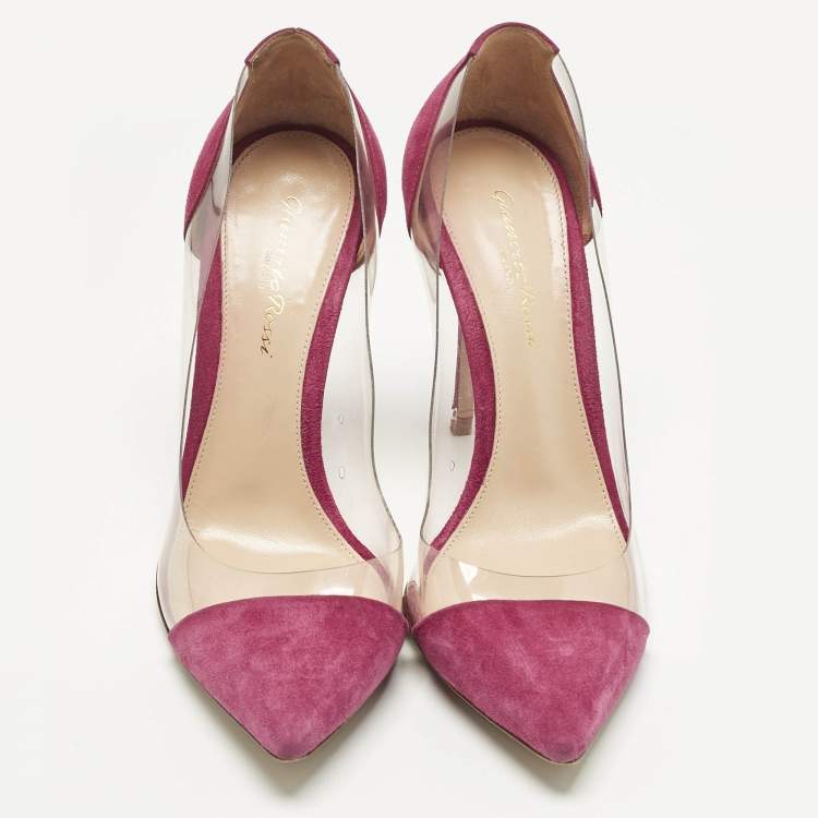 Pre Owned Gianvito Rossi Pink Suede and PVC Plexi Pumps Size 38