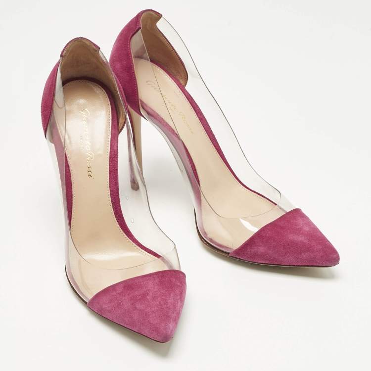 Pre Owned Gianvito Rossi Pink Suede and PVC Plexi Pumps Size 38