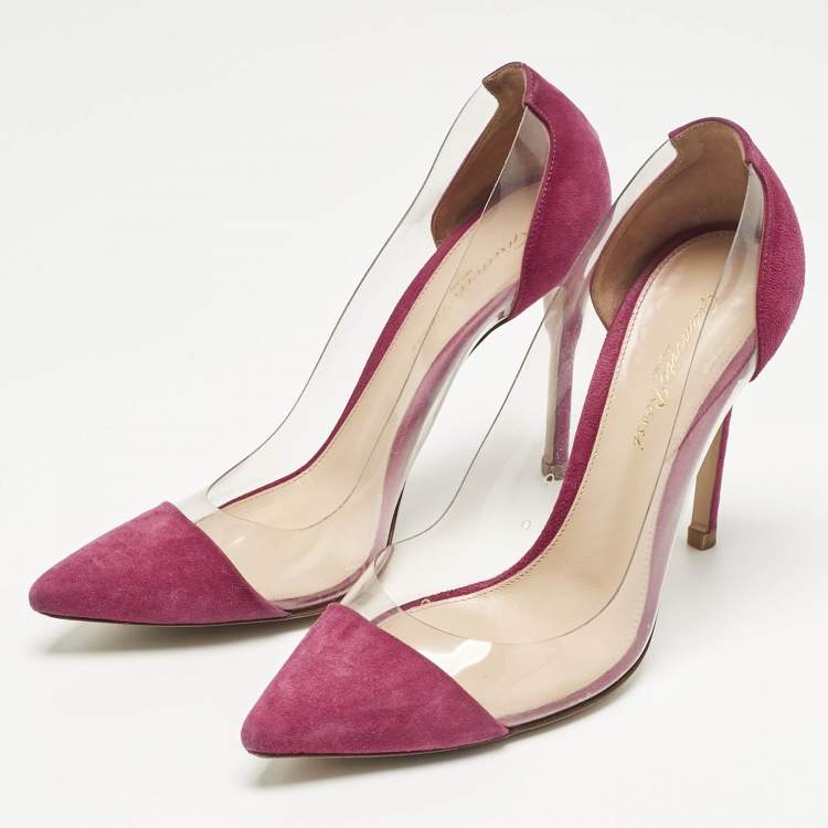 Pre Owned Gianvito Rossi Pink Suede and PVC Plexi Pumps Size 38