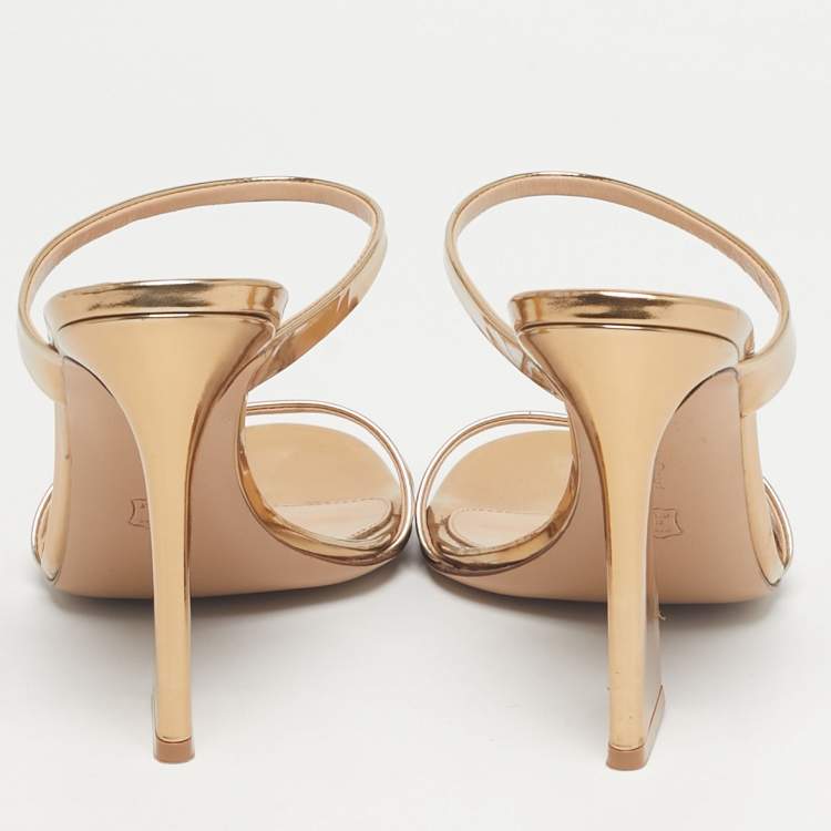 Pre Owned Gianvito Rossi Gold Patent Leather Aura Slide Sandals Size 39