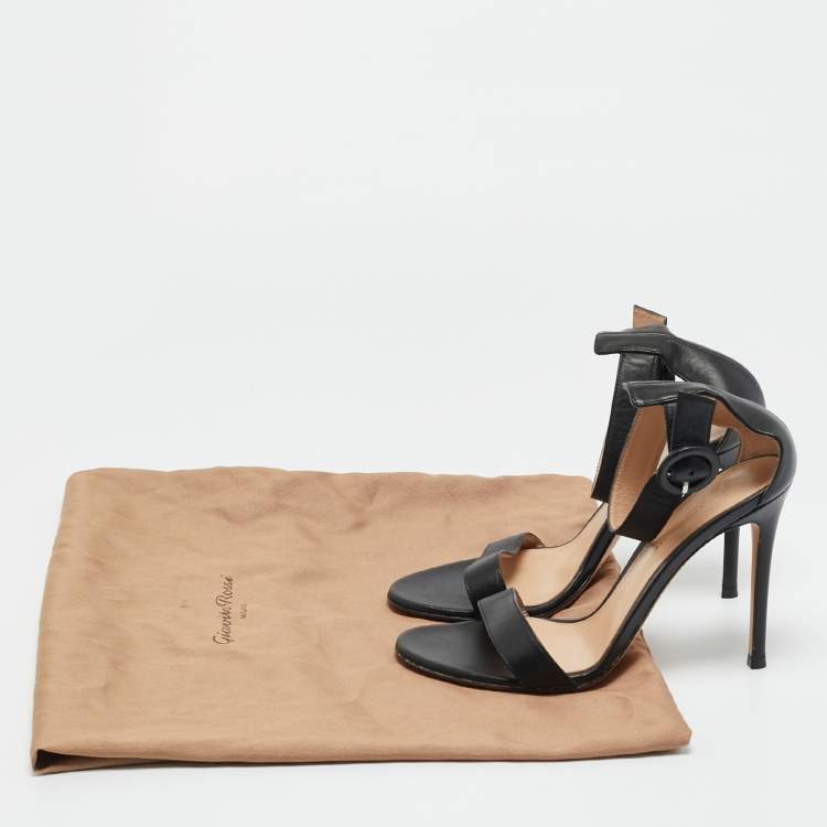 Pre Owned Gianvito Rossi Black Leather Portofino Ankle Strap Sandals Size 37