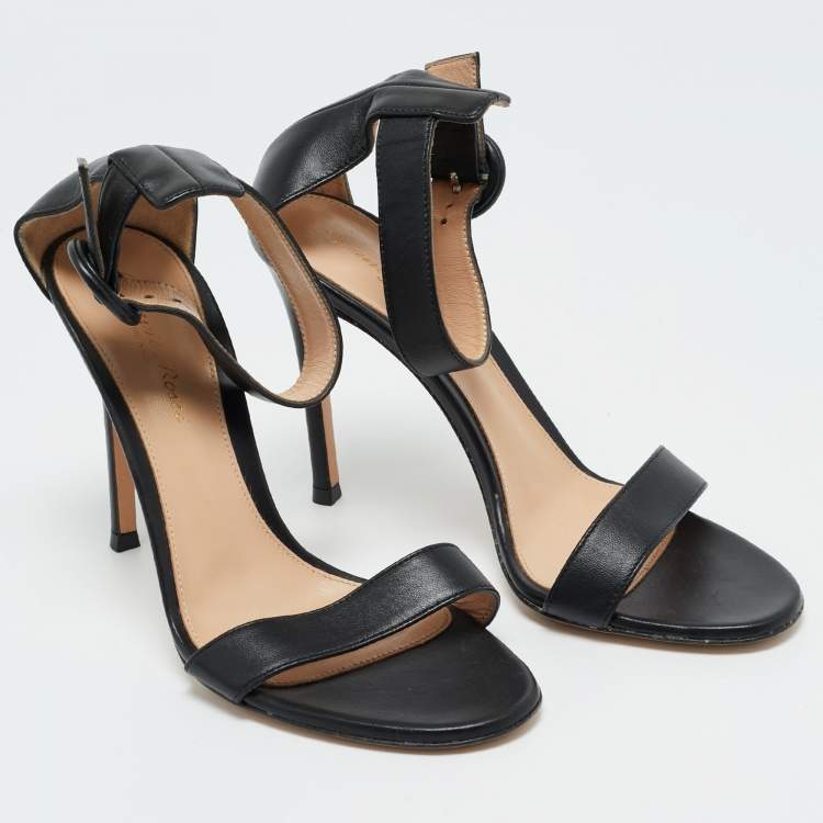 Pre Owned Gianvito Rossi Black Leather Portofino Ankle Strap Sandals Size 37