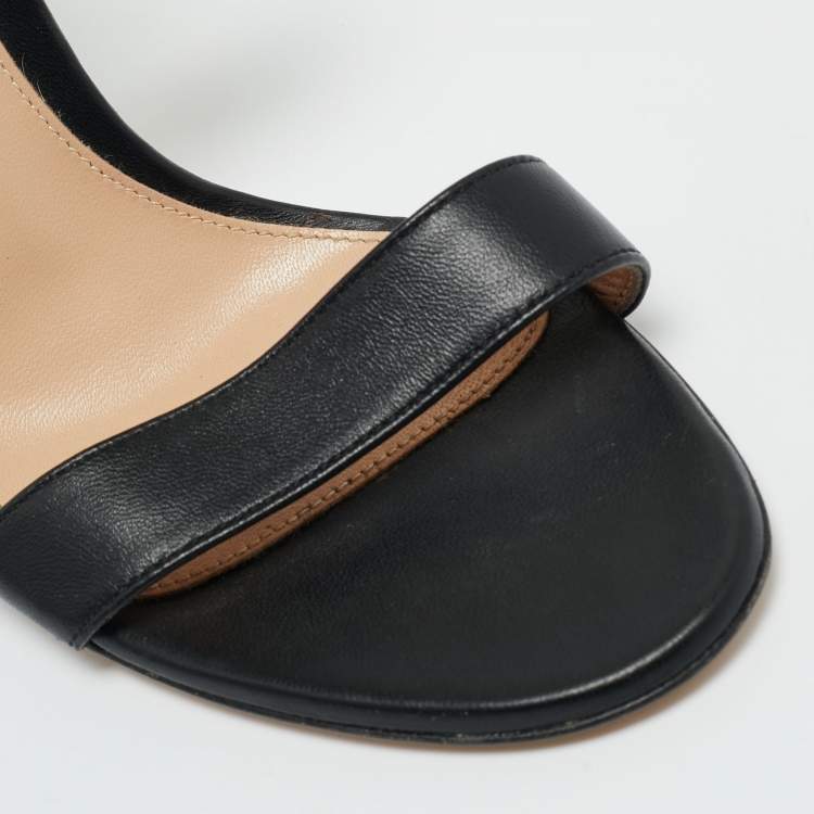 Pre Owned Gianvito Rossi Black Leather Portofino Ankle Strap Sandals Size 37