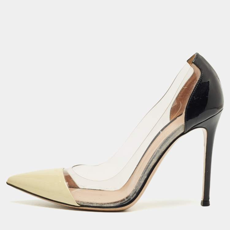 Pre Owned Gianvito Rossi Multicolor Patent Leather and  PVC Plexi Pointed Toe Pumps Size 39