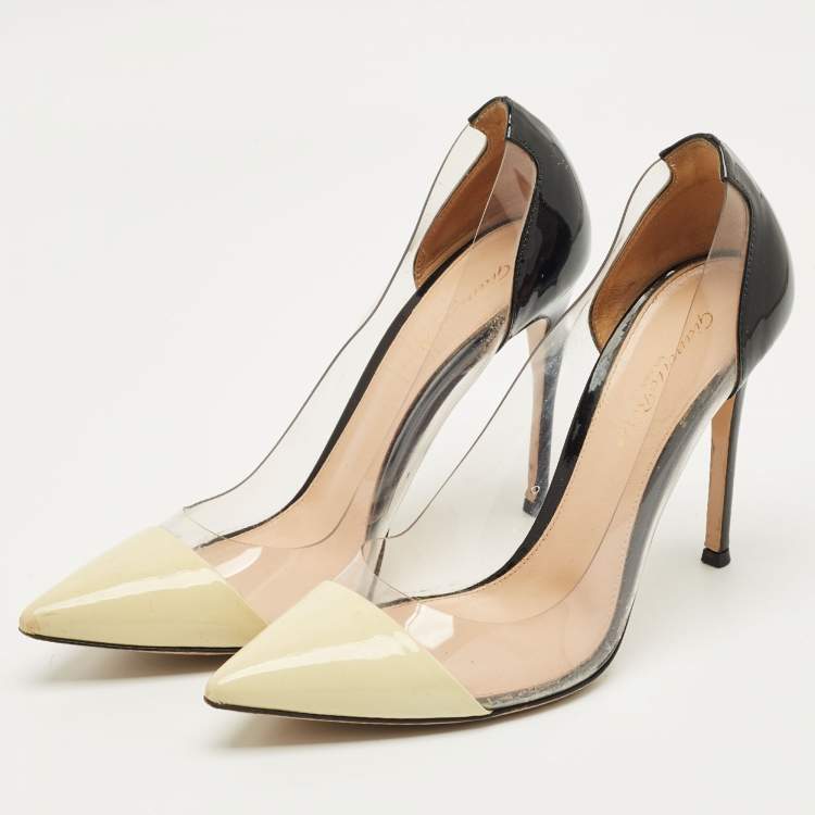 Pre Owned Gianvito Rossi Multicolor Patent Leather and  PVC Plexi Pointed Toe Pumps Size 39