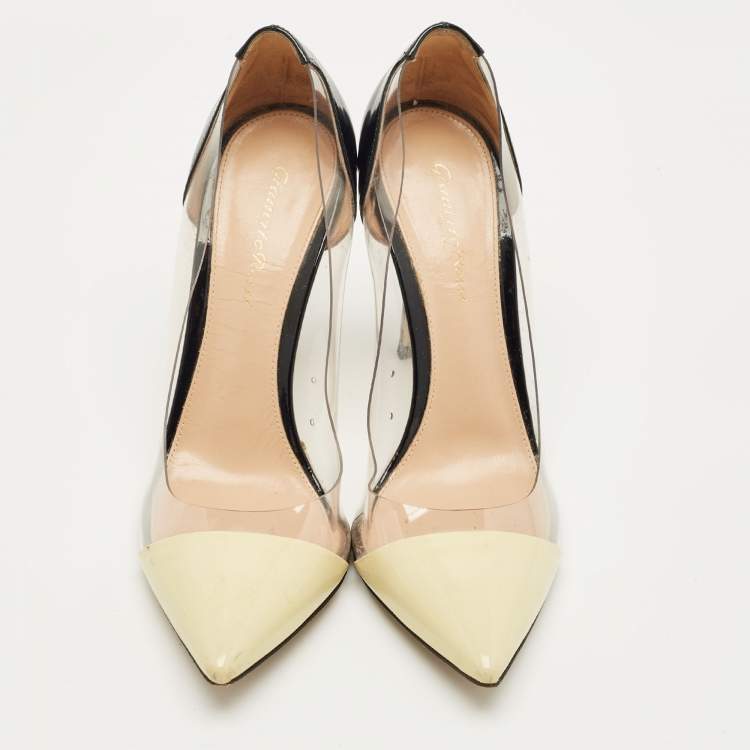 Pre Owned Gianvito Rossi Multicolor Patent Leather and  PVC Plexi Pointed Toe Pumps Size 39