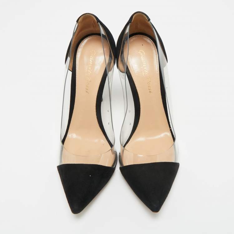 Pre Owned Gianvito Rossi Black/Transparent Suede and PVC Plexi Pointed Toe Pumps Size 36