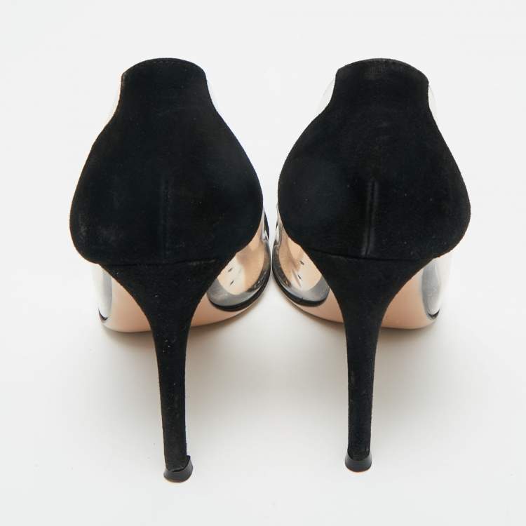 Pre Owned Gianvito Rossi Black/Transparent Suede and PVC Plexi Pointed Toe Pumps Size 36