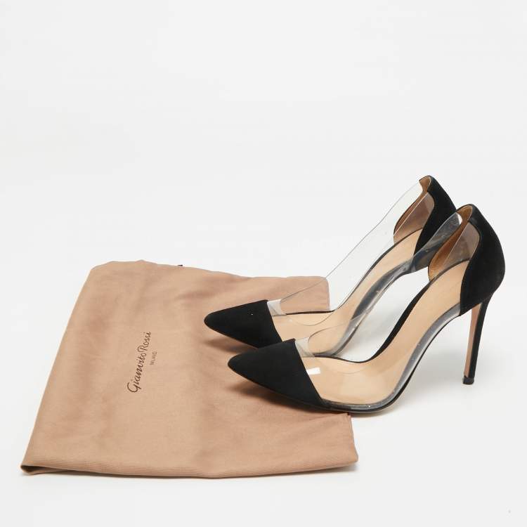 Pre Owned Gianvito Rossi Black/Transparent Suede and PVC Plexi Pointed Toe Pumps Size 36