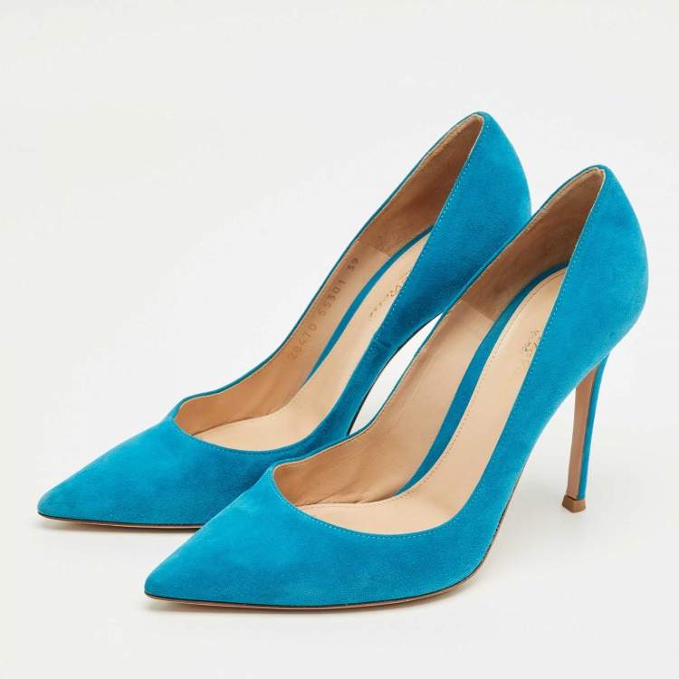 Pre Owned Gianvito Rossi Blue Suede Portofino Pumps Size 39