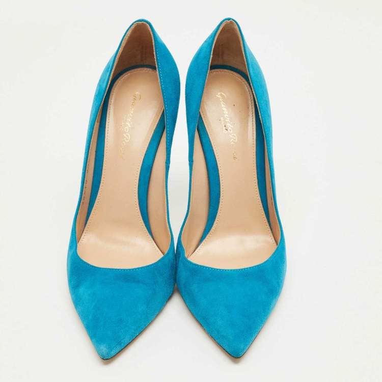 Pre Owned Gianvito Rossi Blue Suede Portofino Pumps Size 39