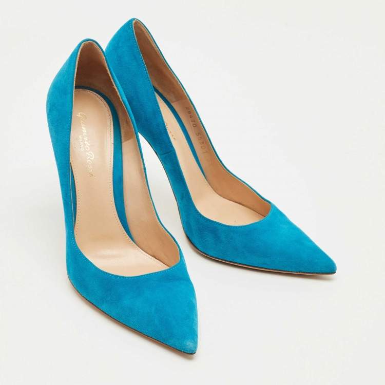 Pre Owned Gianvito Rossi Blue Suede Portofino Pumps Size 39
