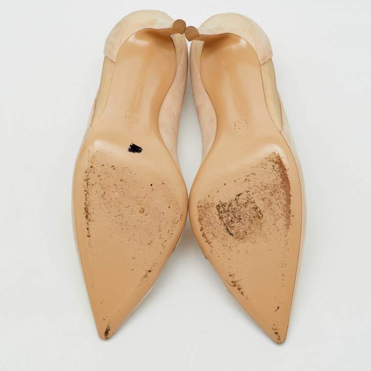 Pre Owned Gianvito Rossi Beige Suede and Mesh Pointed Toe Pumps Size 39.5