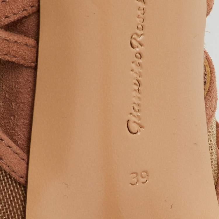 Pre Owned Gianvito Rossi Beige Suede and Mesh Cage Adria Sandals Size 39