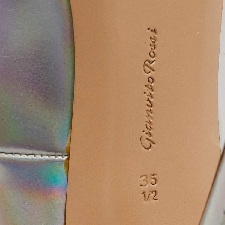 Pre Owned Gianvito Rossi Silver Holographic Leather Pointed Toe Pumps Size 36.5
