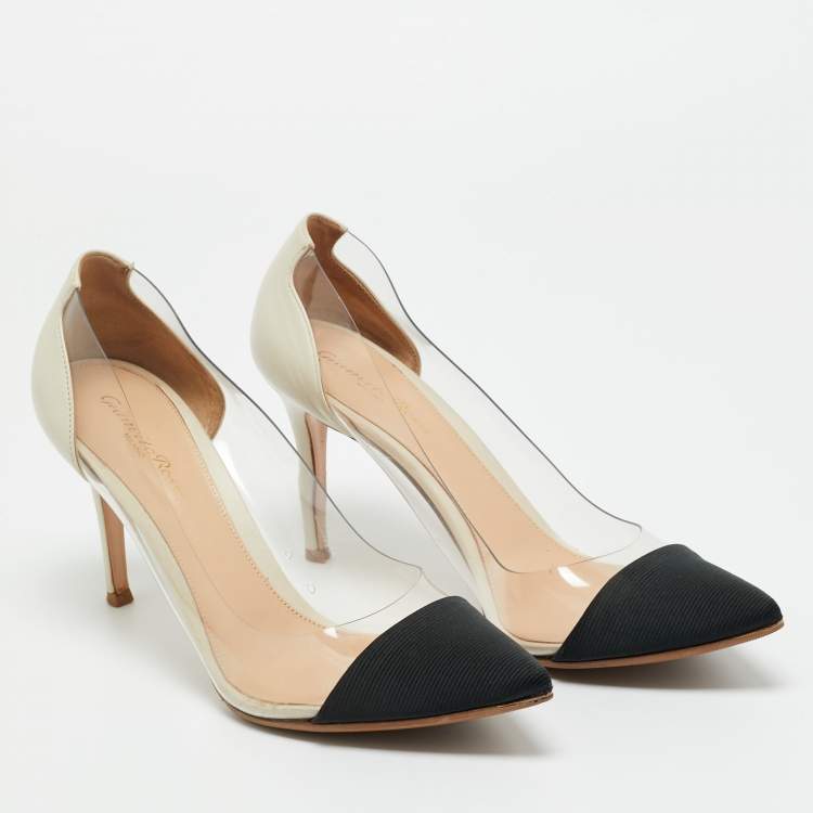 Pre Owned Gianvito Rossi Tricolor Fabric and Leather Plexi Pumps Size 39