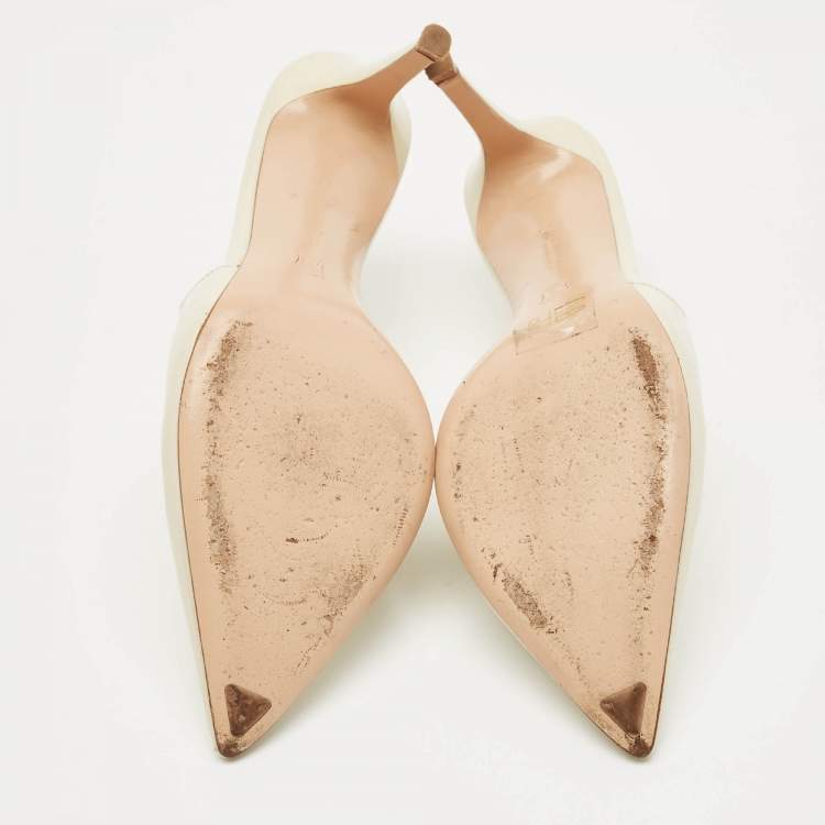 Pre Owned Gianvito Rossi Cream Patent Leather Aramis Pointed Toe Mules Size 38