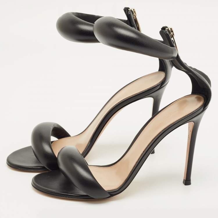 Pre Owned Gianvito Rossi Black Leather Bijoux Ankle Strap Sandals Size 39