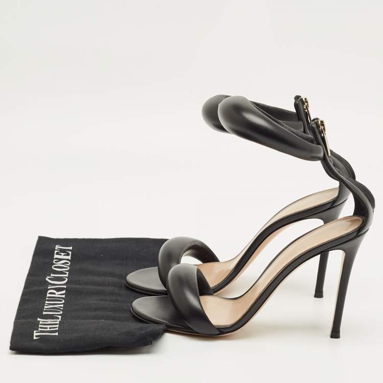 Pre Owned Gianvito Rossi Black Leather Bijoux Ankle Strap Sandals Size 39