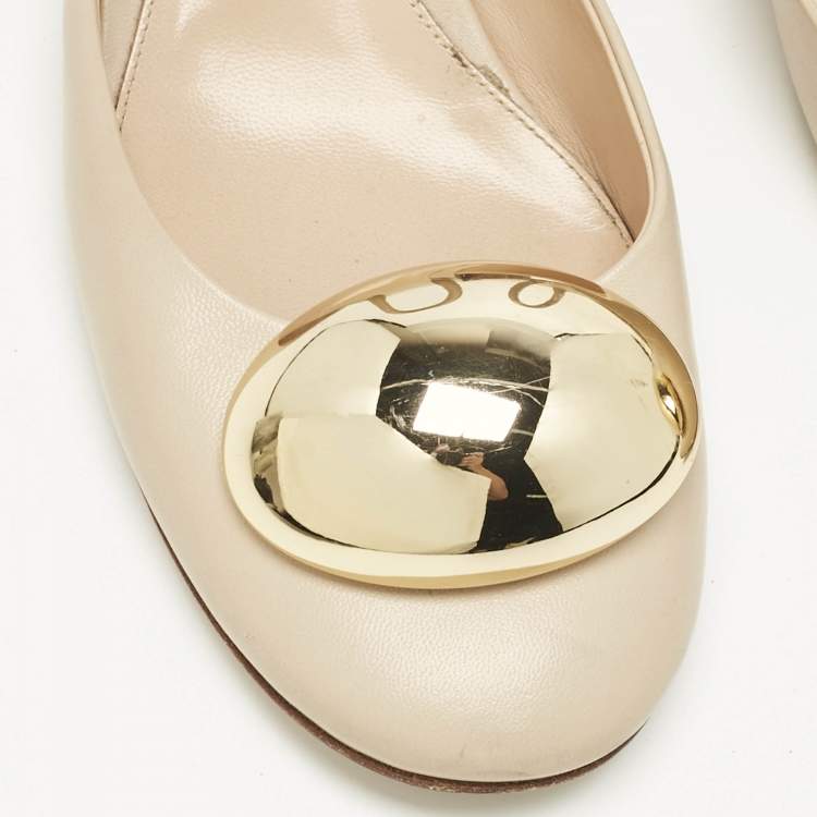 Pre Owned Gianvito Rossi Beige Leather Sphera Block Heel Pumps Size 38.5