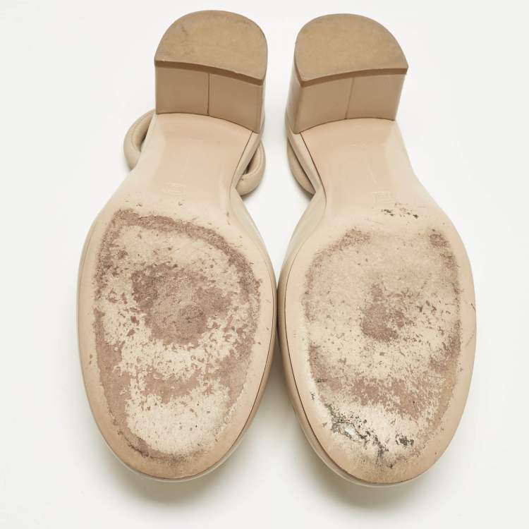 Pre Owned Gianvito Rossi Beige Leather Sphera Block Heel Pumps Size 38.5