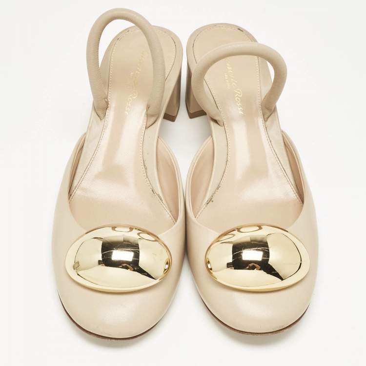 Pre Owned Gianvito Rossi Beige Leather Sphera Block Heel Pumps Size 38.5