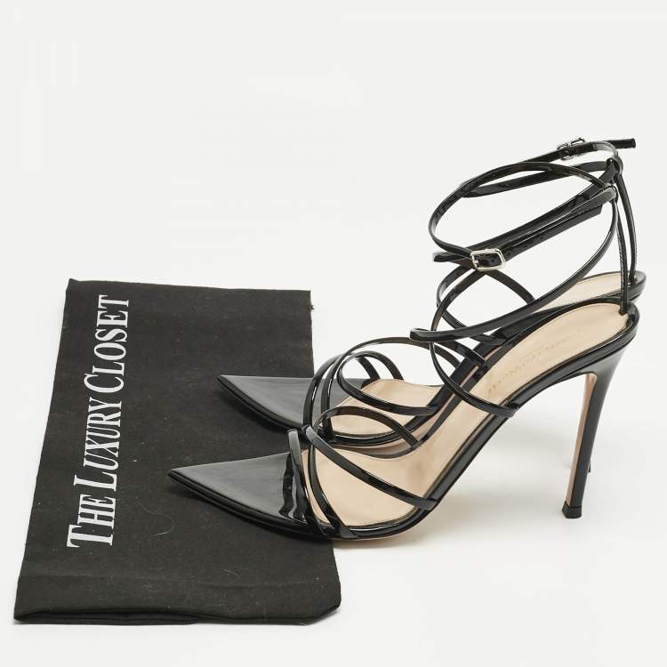 Pre Owned Gianvito Rossi Black Patent Leather Kim Ankle Strap Sandals Size 38.5