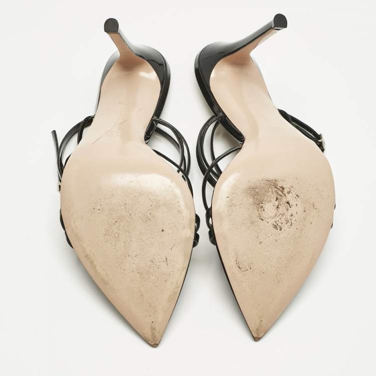 Pre Owned Gianvito Rossi Black Patent Leather Kim Ankle Strap Sandals Size 38.5