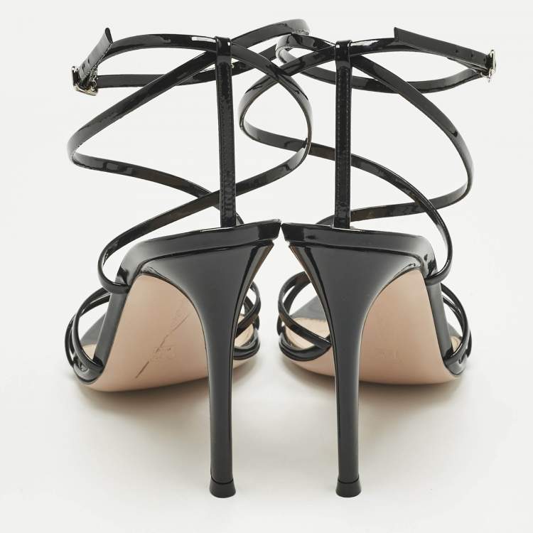 Pre Owned Gianvito Rossi Black Patent Leather Kim Ankle Strap Sandals Size 38.5