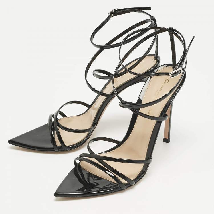 Pre Owned Gianvito Rossi Black Patent Leather Kim Ankle Strap Sandals Size 38.5