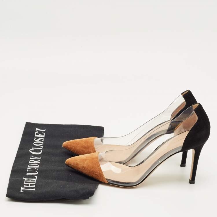 Pre Owned Gianvito Rossi Black/Brown Suede and PVC Plexi Pointed Toe Pumps Size 36