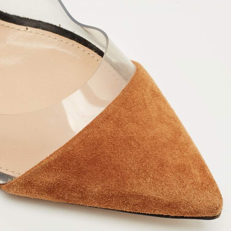 Pre Owned Gianvito Rossi Black/Brown Suede and PVC Plexi Pointed Toe Pumps Size 36