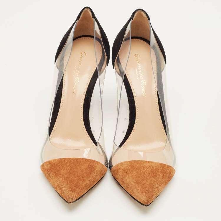 Pre Owned Gianvito Rossi Black/Brown Suede and PVC Plexi Pointed Toe Pumps Size 36