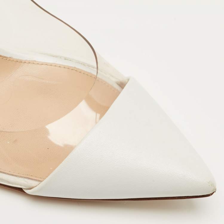 Pre Owned Gianvito Rossi White/Transparent Leather and PVC Plexi Pumps Size 38.5