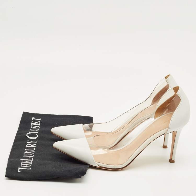 Pre Owned Gianvito Rossi White/Transparent Leather and PVC Plexi Pumps Size 38.5