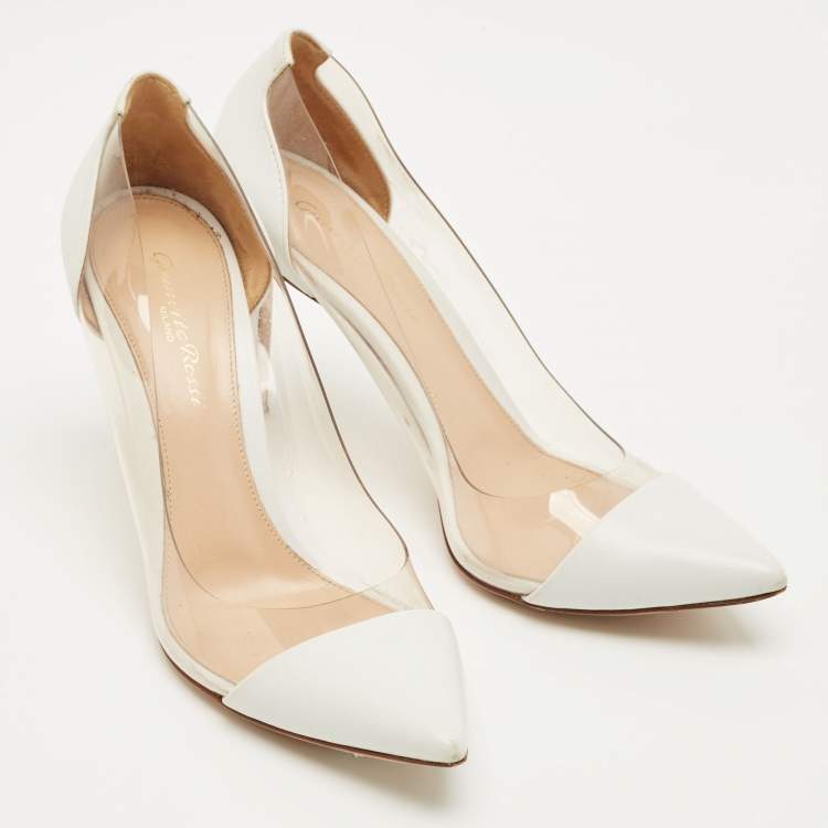 Pre Owned Gianvito Rossi White/Transparent Leather and PVC Plexi Pumps Size 38.5