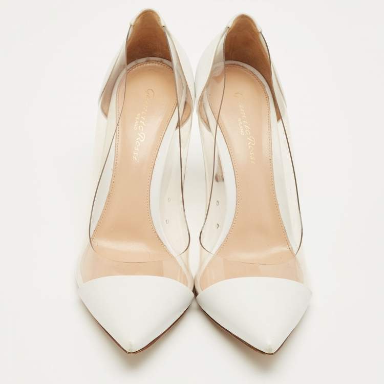 Pre Owned Gianvito Rossi White/Transparent Leather and PVC Plexi Pumps Size 38.5